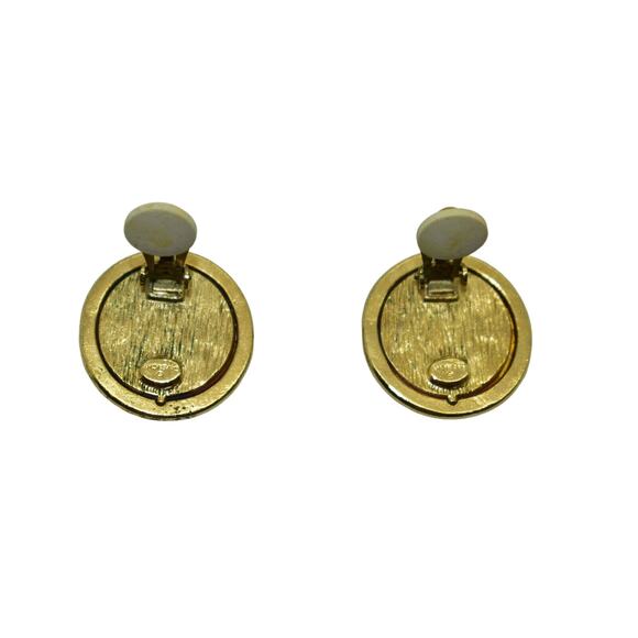 A8 Auth GIVENCHY Vintage Signed Goldtone With Blue Stone Round Clip On Earrings - Picture 4 of 4